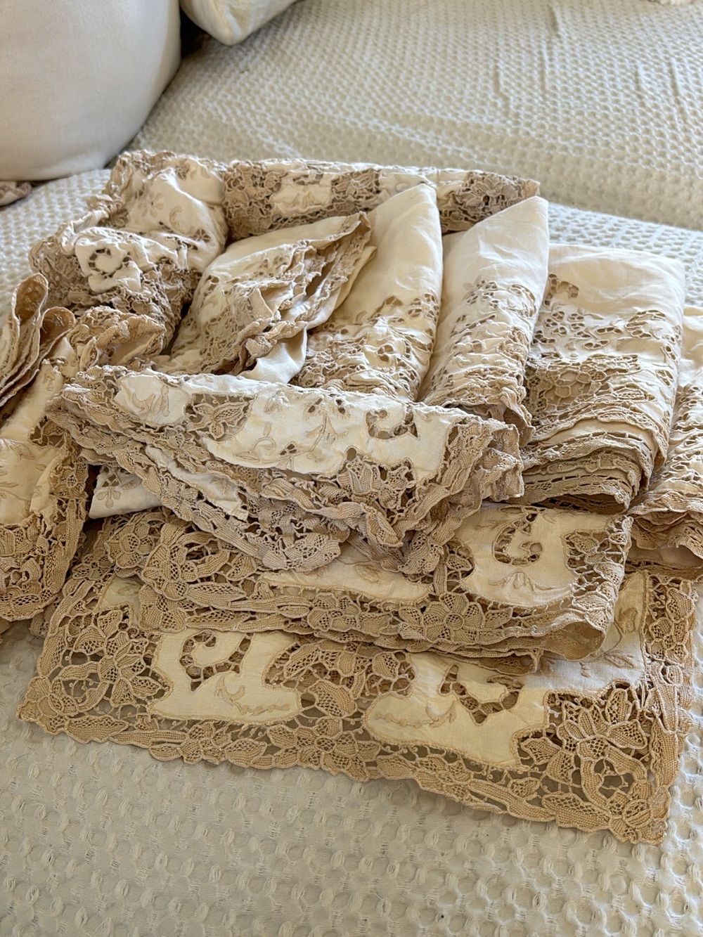 1940s vintage European embroidered lace linens